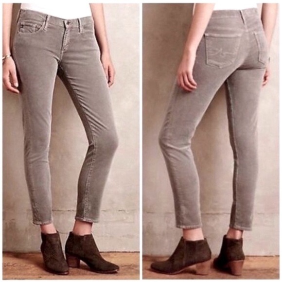 Anthropologie AG The Stevie Ankle Corduroy Jeans Size 25 R Grey Slim Straight - Picture 1 of 11